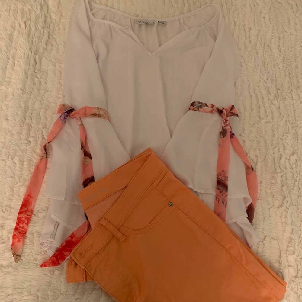 Coral and white outfit